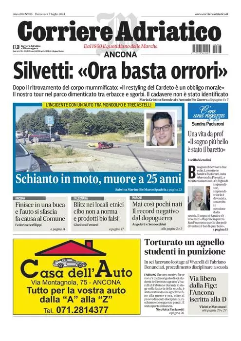 Prima-pagina-corriere adriatico-edizione-di-oggi-07-07-2024